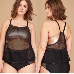 Cacique Rose Gold & Fishnet Blouson Tankini Top